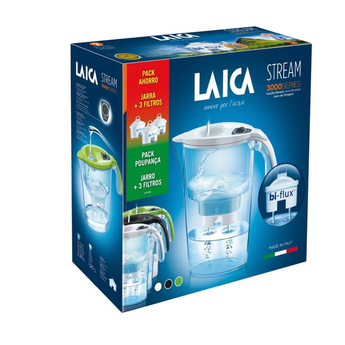 Laica Stream Jarra Filtrante 2,3L Blanca con 3 Filtros Bi-Flux